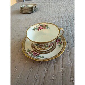 Noritake Set of Five Vintage White Fine Bone China Teacups And Saucers Gold Trim